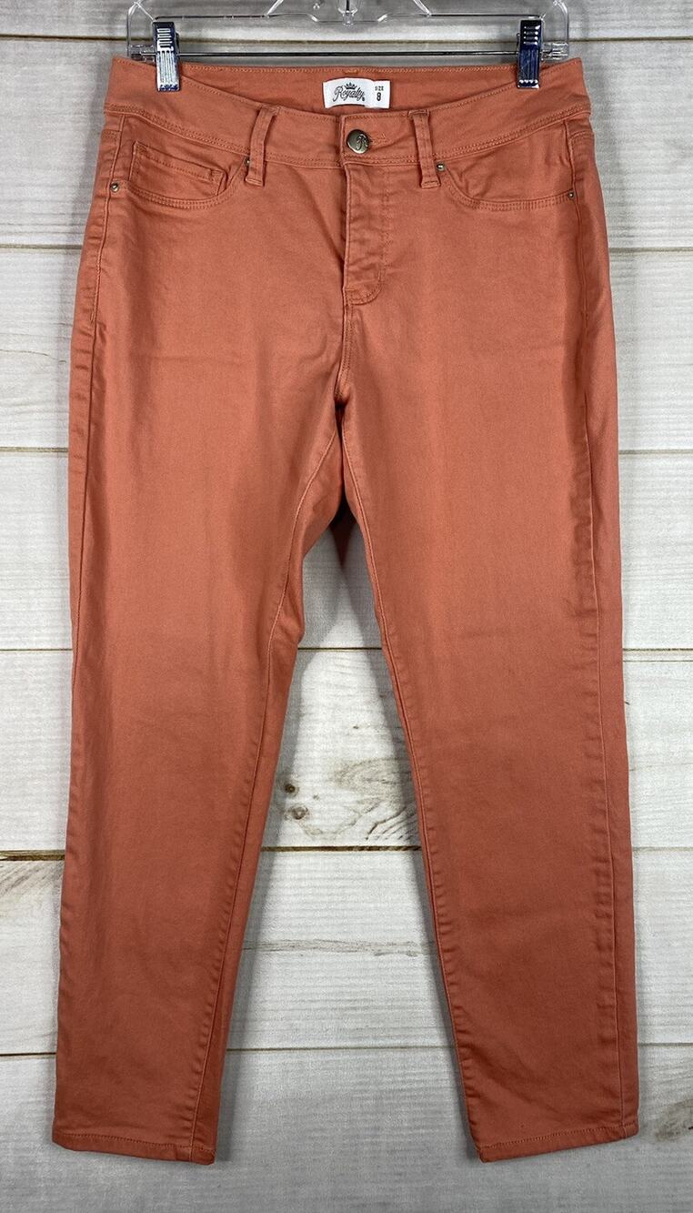 Royalty WannaBettaButt Jeans Womens 8 Orange Tapered Leg Stretch Denim Mid Rise